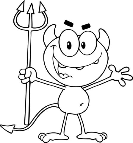 Cute Little Devil Holding Up A Pitchfork Coloring Page